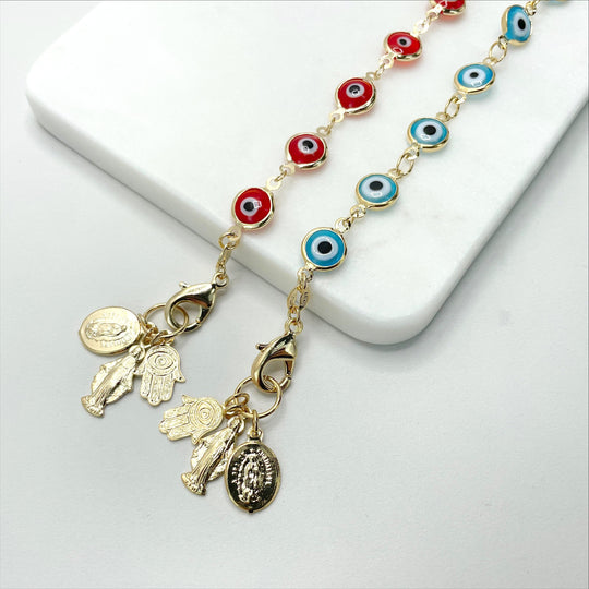 18k Gold Filled Red or Blue Eyes with Hamsa Hand Bracelet