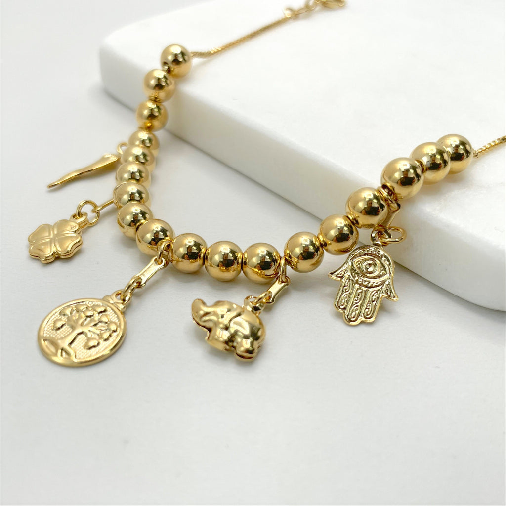 18k Gold Filled Beaded Charms Bracelet