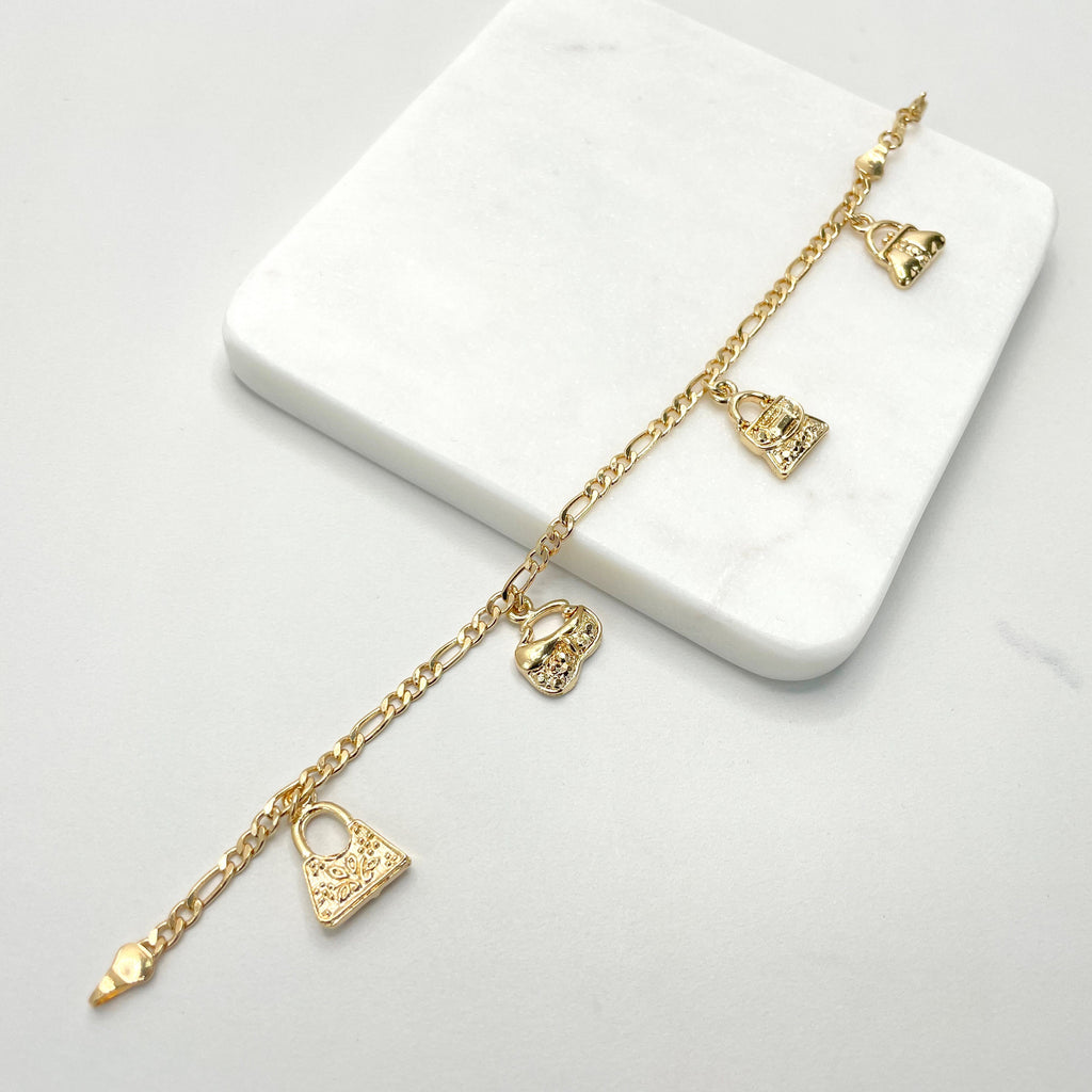 18k Gold Filled Figaro Bags Charms Bracelet