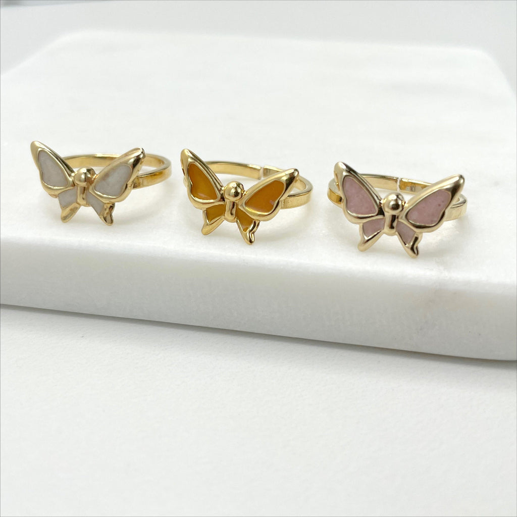 18k Gold Filled Colored Enamel Butterfly Kids Rings