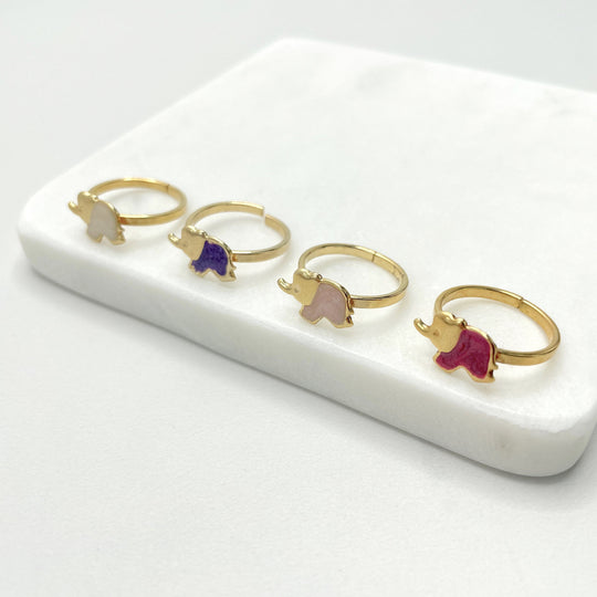 18k Gold Filled Colored Enamel Elephant Design Kids Rings