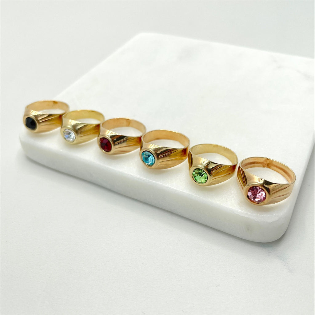 18k Gold Filled Colored Cubic Zirconia Solitaire Design Kids Rings