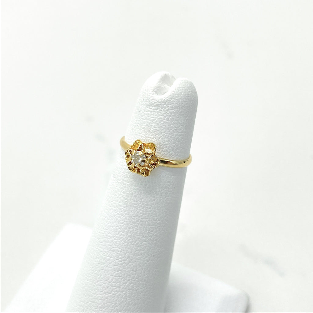 18k Gold Filled White Cubic Zirconia Center Flower Design Kids Ring