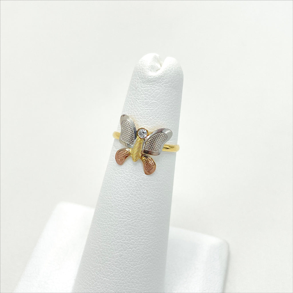 18k Gold Filled Three Tone Butterfly with Cubic Zirconia Kids Ring