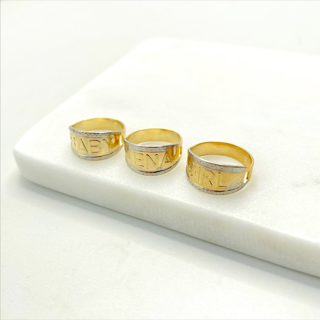 18k Gold Filled Two Tone GIRL, NENA or BABY Word Kids Rings