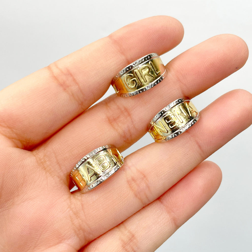 18k Gold Filled Two Tone GIRL, NENA or BABY Word Kids Rings