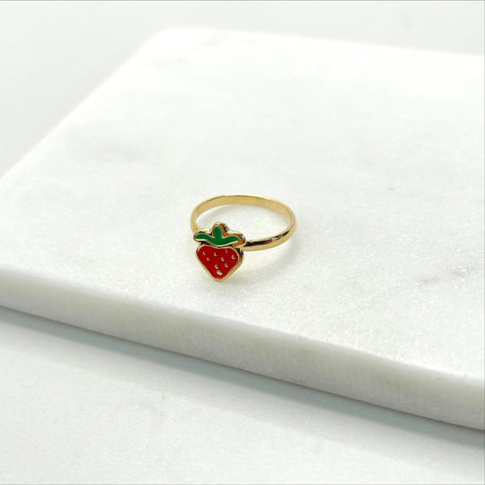 18k Gold Filled Enamel Strawberry Kids Rings