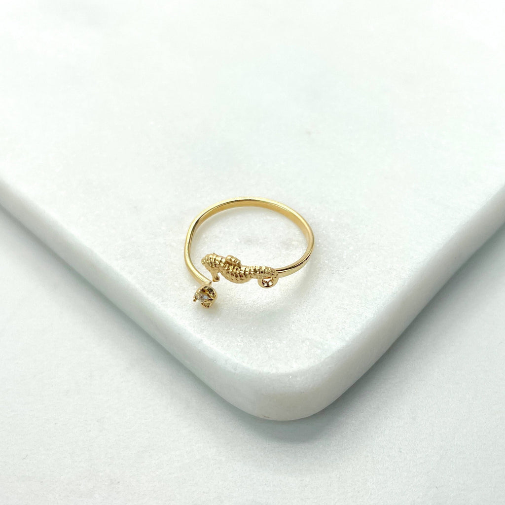18k Gold Filled Micro Cubic Zirconia Seahorse Adjustable Kids Ring