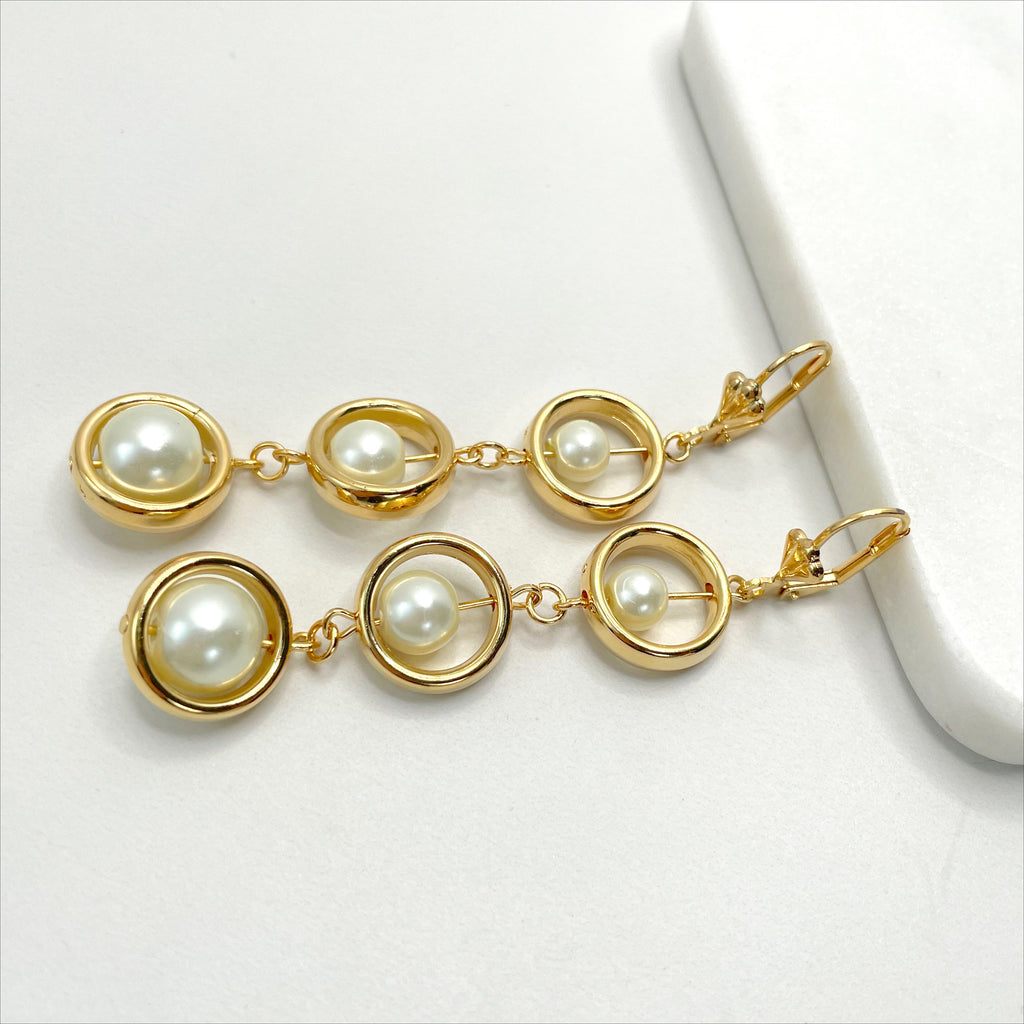18k Gold Filled Simulated Pearls Balls Dangle Drop Earrings
