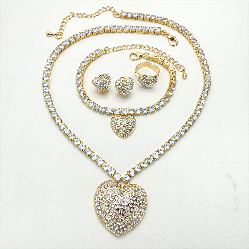 18k Gold Filled Cubic Zirconia Heart Hug & Kisses Xoxo Design 04 Pieces Set