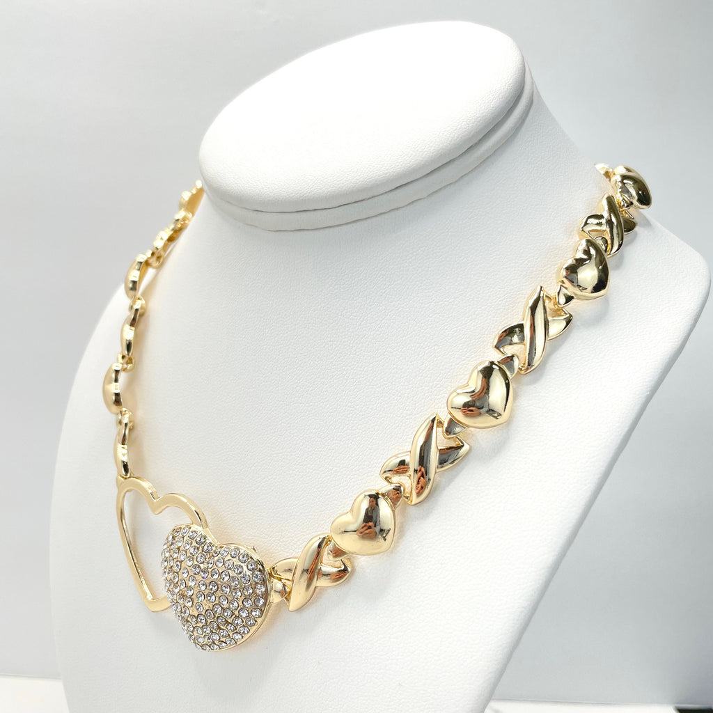 18k Gold Filled Cubic Zirconia Hearts Hug & Kisses Xoxo Design 04 Pieces Set
