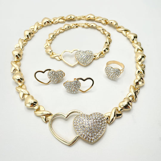 18k Gold Filled Cubic Zirconia Hearts Hug & Kisses Xoxo Design 04 Pieces Set
