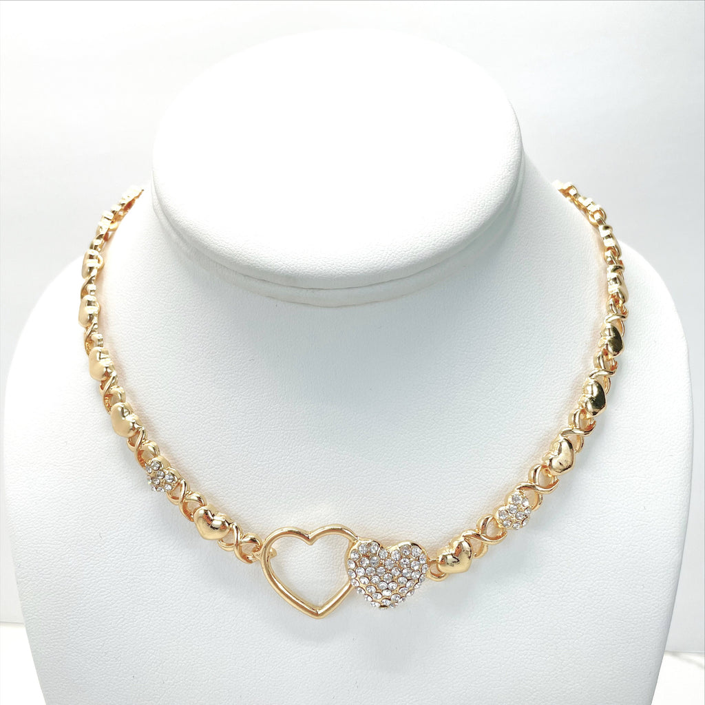 18k Gold Filled Hearts Cubic Zirconia Hug & Kisses XoXo Design 04 Pieces Set