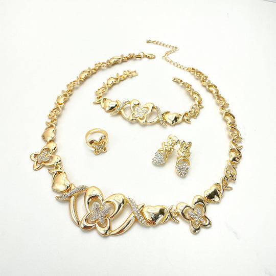 18k Gold Filled CZ Butterfly Hug & Kisses XOXO Shape 04 Pieces Set