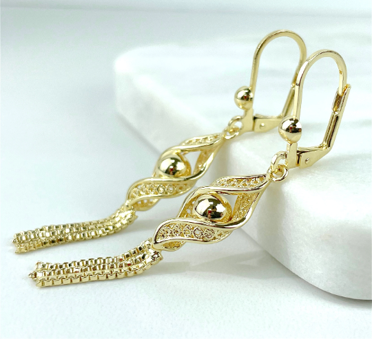 18k Gold Filled 59mm Box Chain Tassel Dangle Earrings