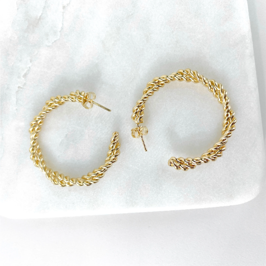 18k Gold Filled Two Sizes Twisted C-Hoop Earrings